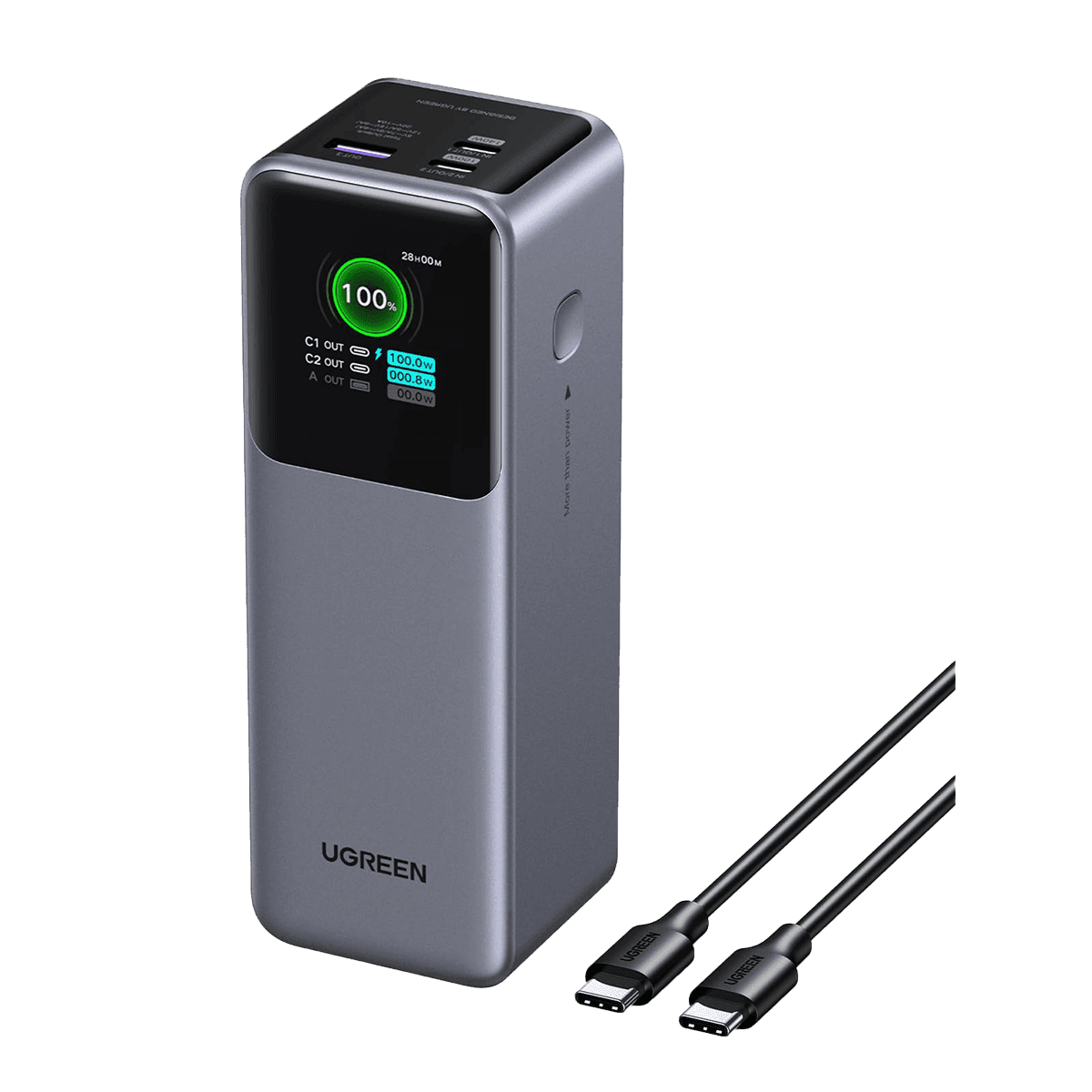 UGREEN Nexode Power Bank 25000mAh 200W Charger EU (35525B) with Smart Digital Display 220V to two USB-C (1 input) and one USB-A 5V 145Wt PD 3.1 Charger