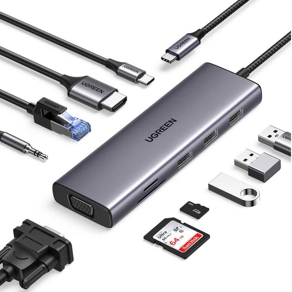 UGREEN USB-C Multiport Hub with LAN (15601) USB 3.0 Type-C to HDMI & VGA Adapter and Multiport Hub with PD + LAN