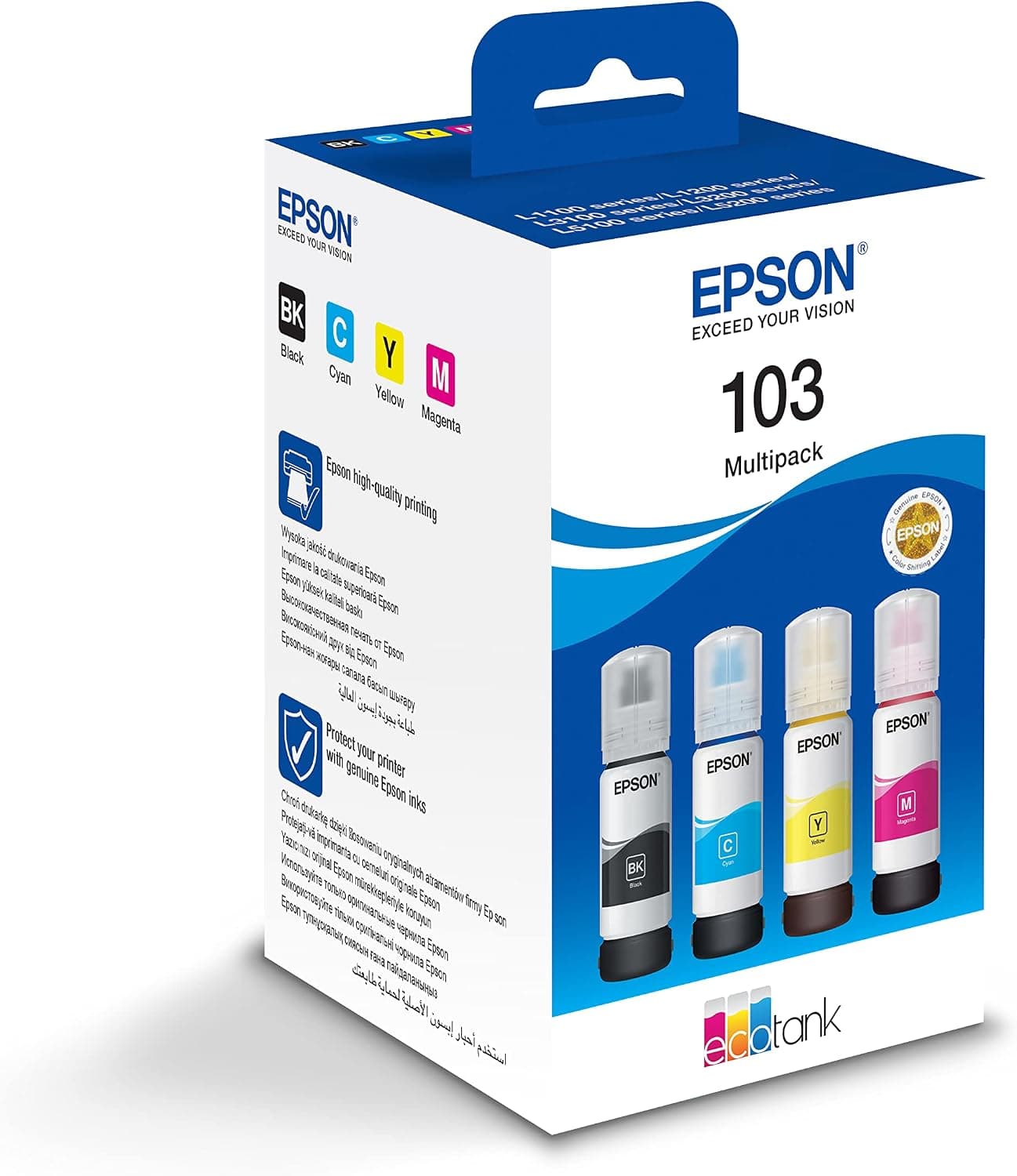 Epson 103 4 Colour Multipack Ink Bottles (L1110, L3100, L3101, L3110, L3150, L3151, L3156, L3160, L5190) C13T00S64A
