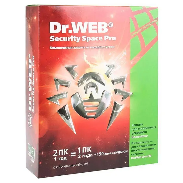 Doctor Web Security Space BOX 2-Desktop, 2 year Base Antivirus with Firewall + free Dr.Web license for Mobile Devices