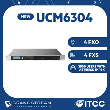 Grandstream UCM6304 Video Calls Support, 8 ATE Phone Line, 200 one time call, 2000 IP phone support, 128x32 dot matrix graphic LCD with DOWN and OK buttons, Asterisk 16 OS