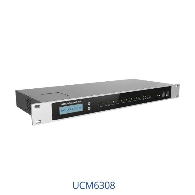 Grandstream UCM6308 Video Calls Support, 8 ATE Phone Line, 300 one time call, 3000 IP phone support, 128x32 dot matrix graphic LCD with DOWN and OK buttons, Asterisk 16 OS