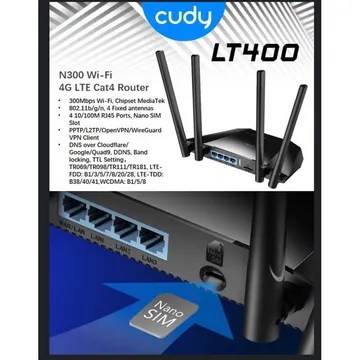 Cudy LT400 4G LTE 300Mbps 4G LTE 300n Wireless Router