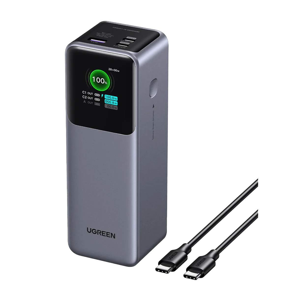 UGREEN Nexode Power Bank 25000mAh 200W Charger EU (35525B) with Smart Digital Display 220V to two USB-C (1 input) and one USB-A 5V 145Wt PD 3.1 Charger