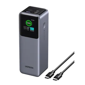 UGREEN Nexode Power Bank 25000mAh 200W Charger EU (35525B) with Smart Digital Display 220V to two USB-C (1 input) and one USB-A 5V 145Wt PD 3.1 Charger