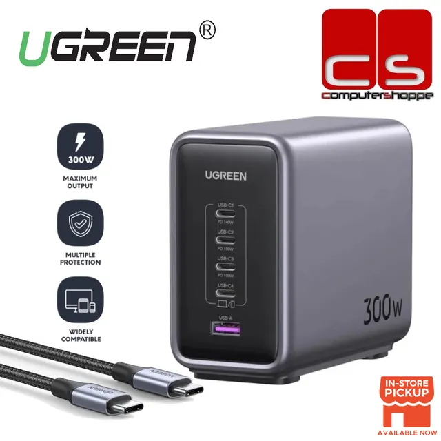 UGREEN Nexode Gan 300W Charger EU (90903B) 220V to 4 USB-C and one USB-A 5V 300Wt PD3.1 Charger