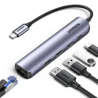 UGreen USB-C Multiport HUB with LAN(45520) USB 3.0 Type-C to HDMI & VGA Adapter and Multiport HUB with PD + LAN