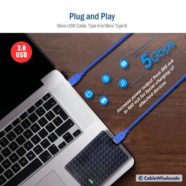 Micro USB 3.0 Cable 3.0m, Blue