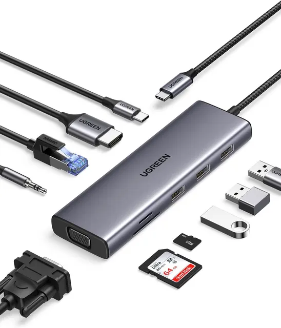 UGREEN USB-C Multiport HUB with LAN (45000) USB 3.0 Type-C to HDMI Adapter and Multiport HUB with PD + LAN