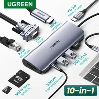 UGreen USB-C Multiport HUB with LAN(45520) USB 3.0 Type-C to HDMI & VGA Adapter and Multiport HUB with PD + LAN